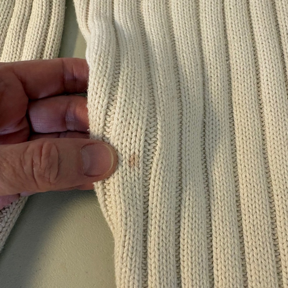 Vtg 90s Sweater L Cream 100% Cotton Chunky Coastal Grandpa‎ Fisherman Academia - Picture 6 of 6